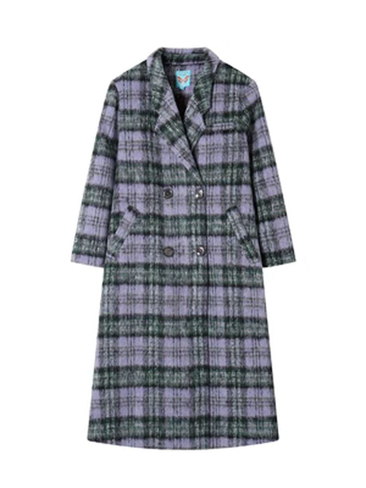 Loose long wool plaid coat