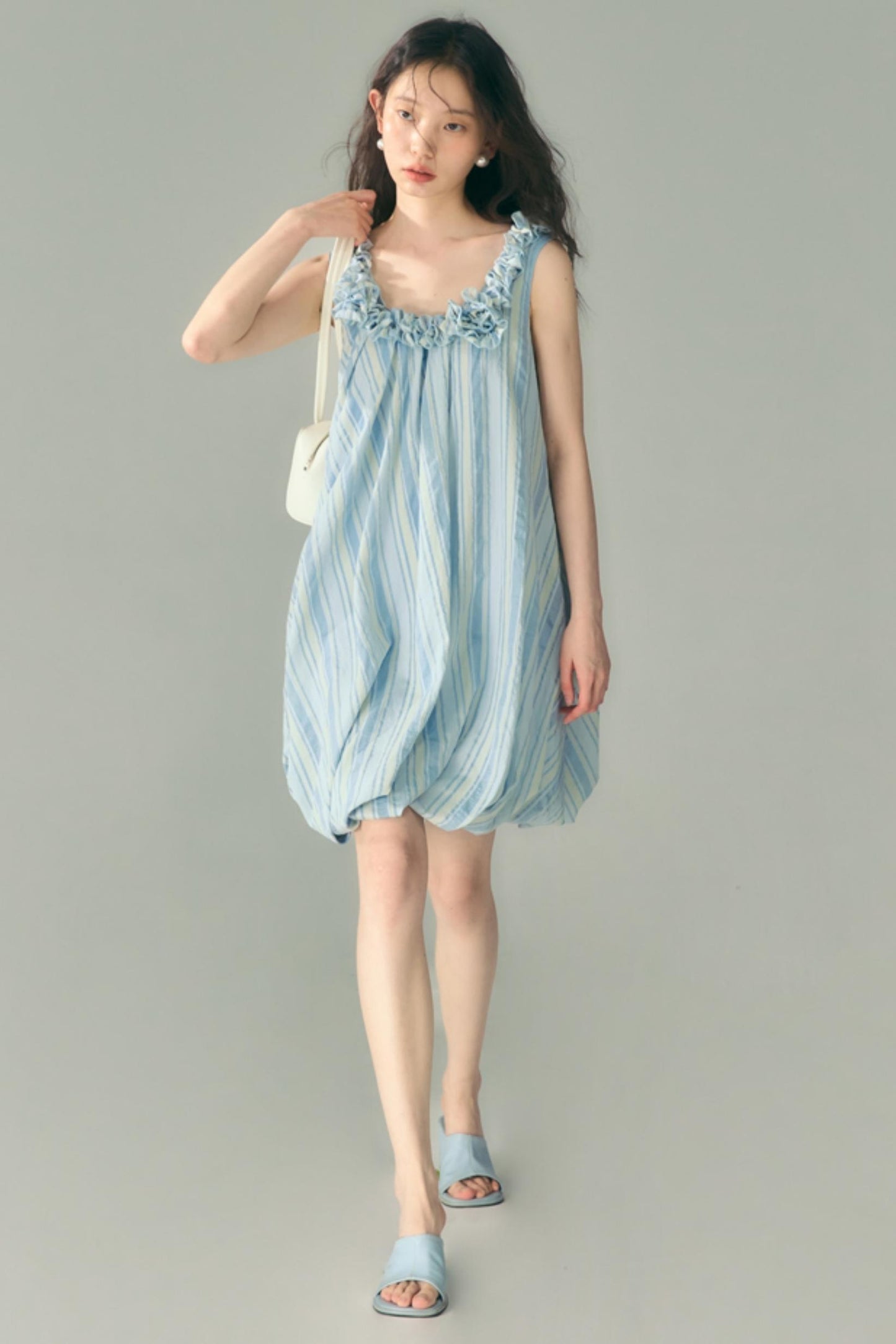 Blue Jellyfish Embroidered Striped Vest Dress