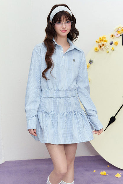 Zweiteiliger gestreifter Frühlingsanzug mit Regenschirmrock