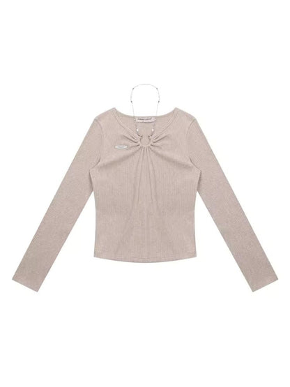 Slim thin chain neck knit sweater