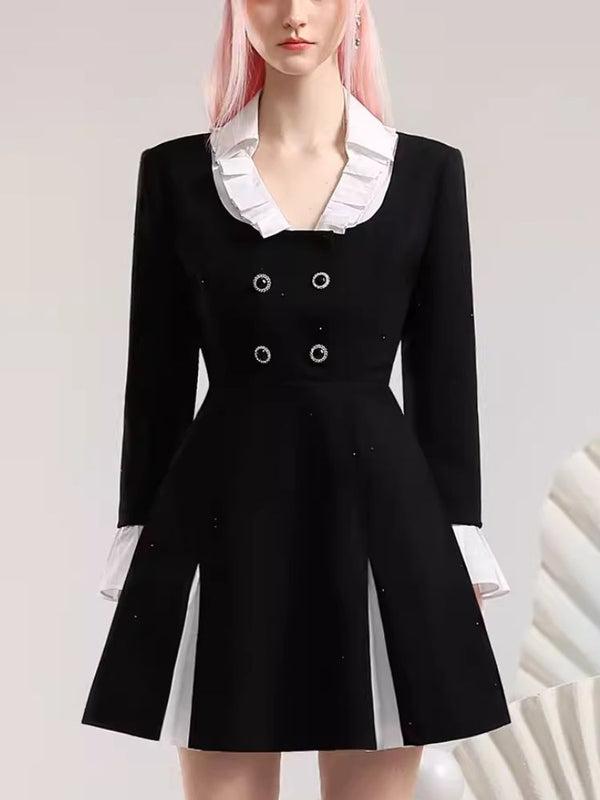 Fake two pieces shirt neckline small black dresses