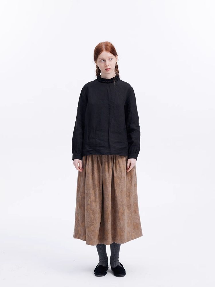 Dark jacquard khaki cotton linen half skirt