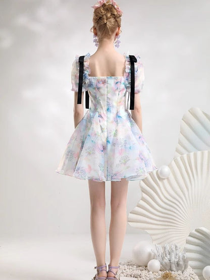 Bow fluttering floral dress