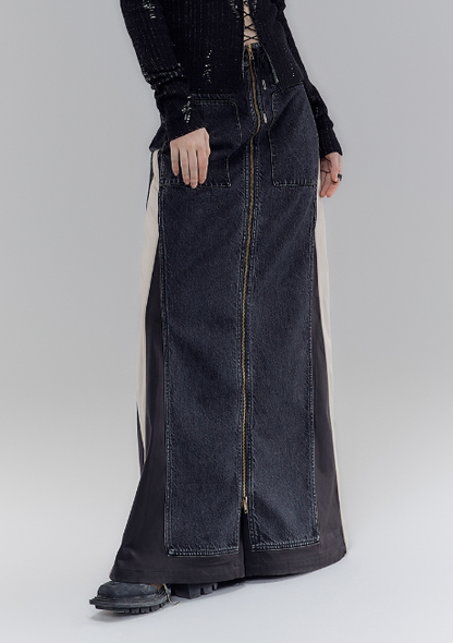 Old wash 2-way denim pants skirt