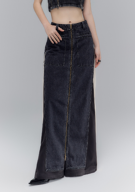 Old wash 2-way denim pants skirt