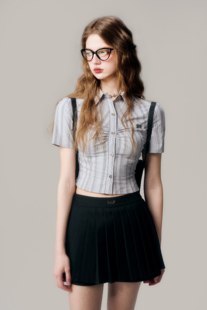 Blue stripe gathered shirt