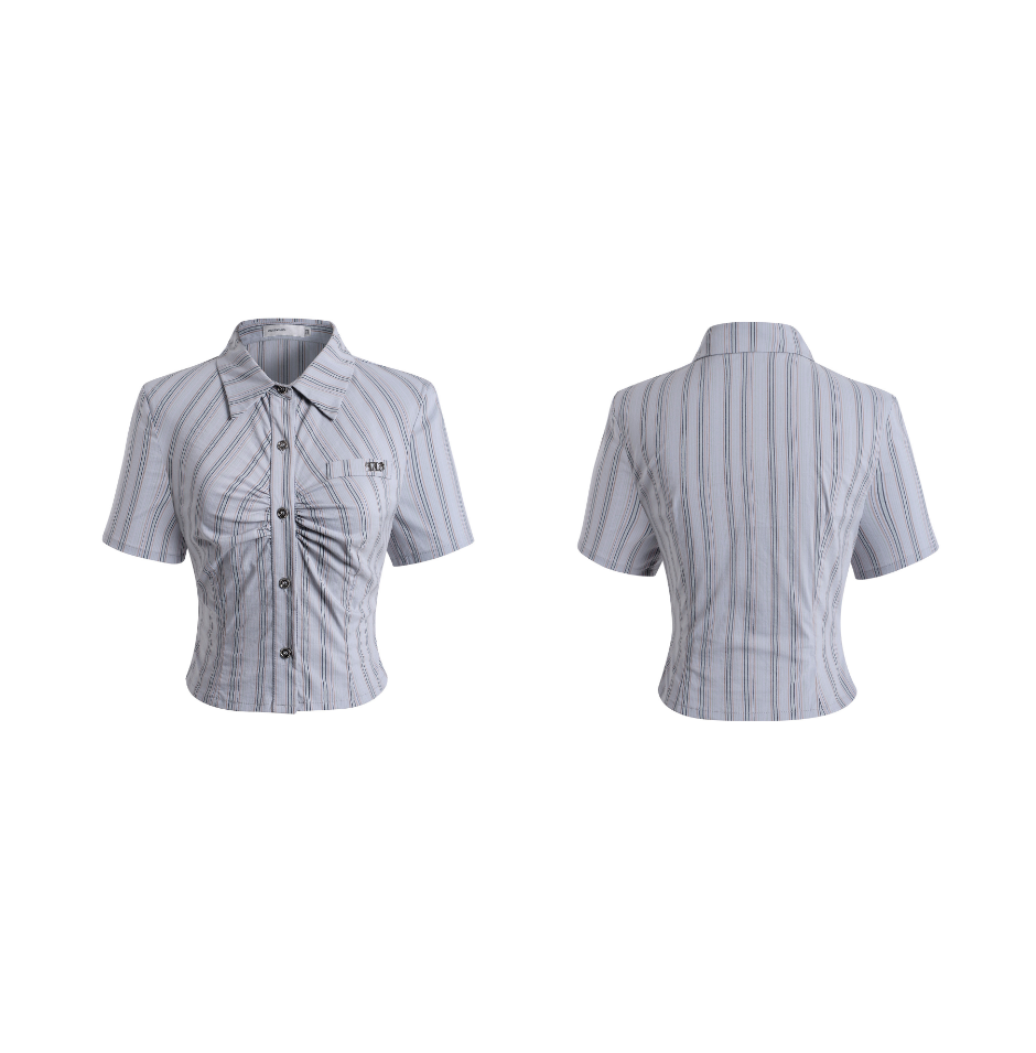 Blue stripe gathered shirt