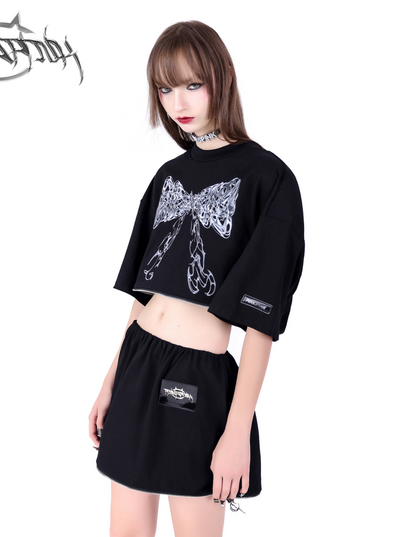 2way Center Zip Ribbon Print T-Shirt