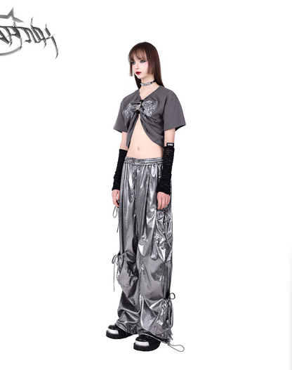 Loose metallic pants with pocket work design