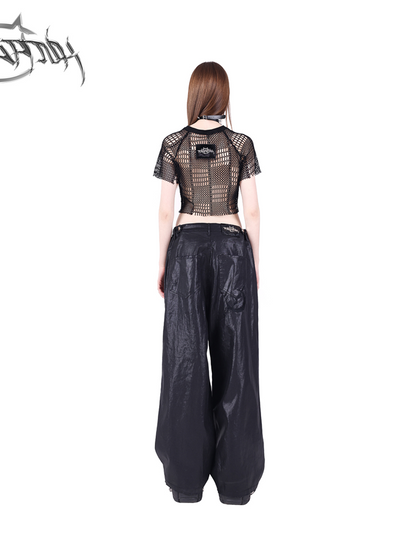 Center zip design loose silhouette pants