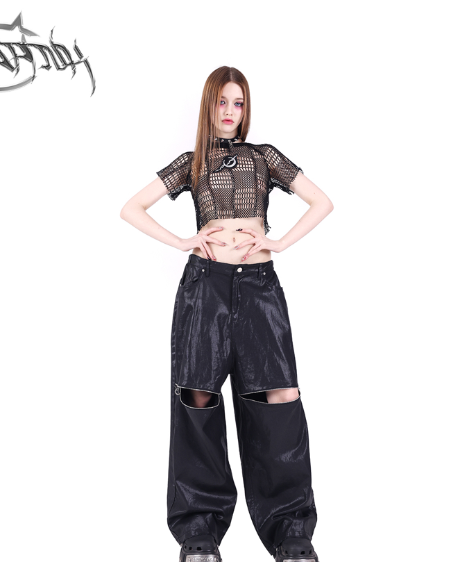 Center zip design loose silhouette pants