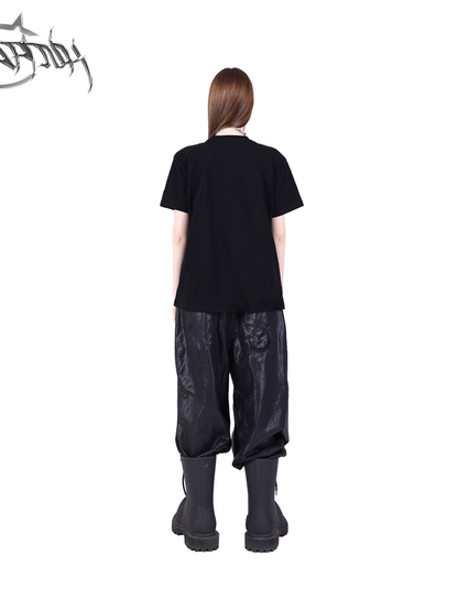 Center zip design loose silhouette pants