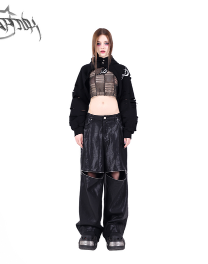 Center zip design loose silhouette pants