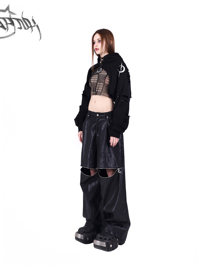 Center zip design loose silhouette pants