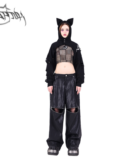 Center zip design loose silhouette pants