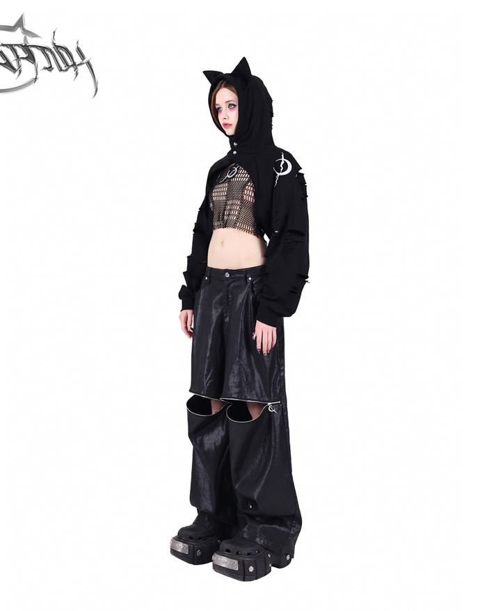 Center zip design loose silhouette pants