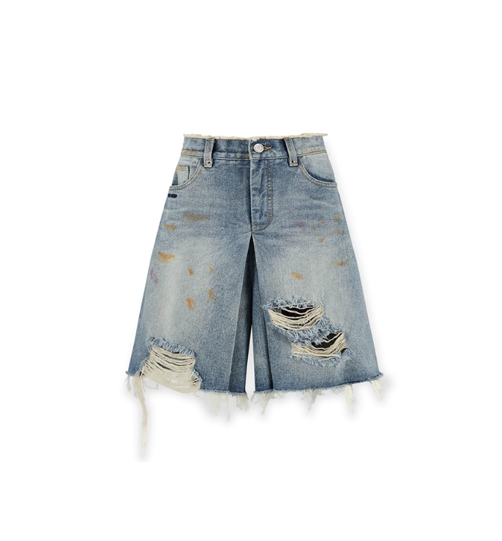 Half denim with color splash damage design