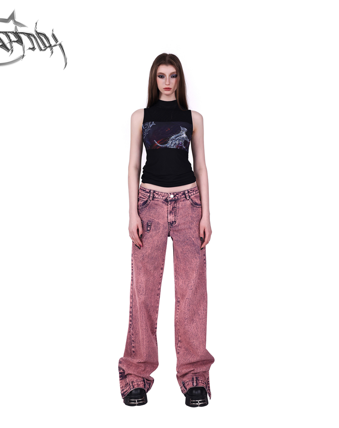 Slit design loose denim pants