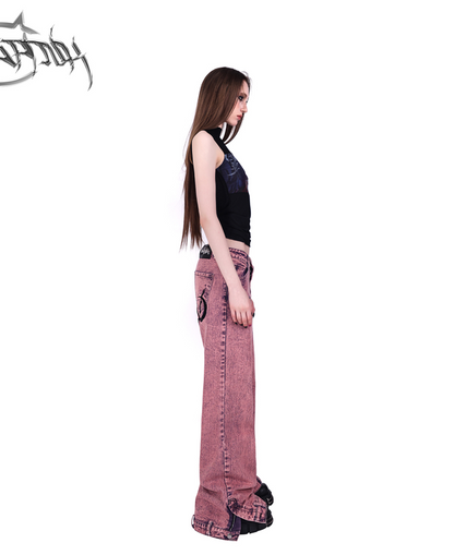 Slit design loose denim pants