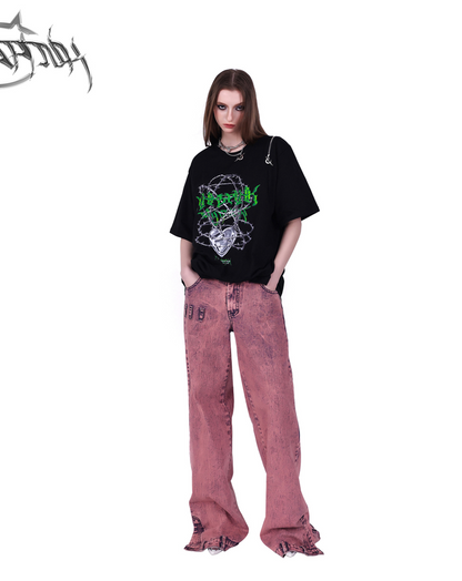 Slit design loose denim pants