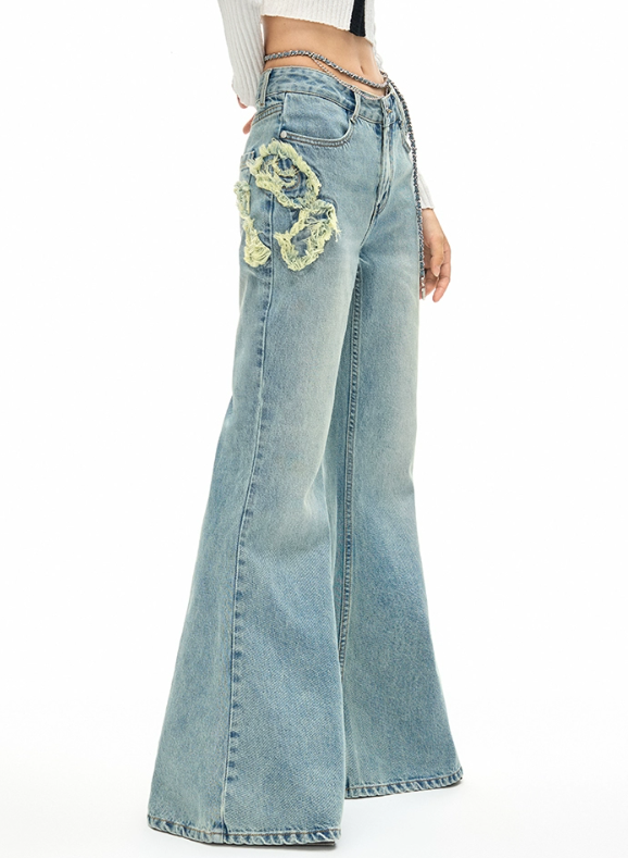 Side Damage Flared Denim Pants