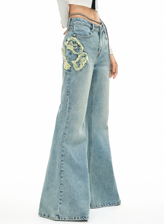 Side Damage Flared Denim Pants