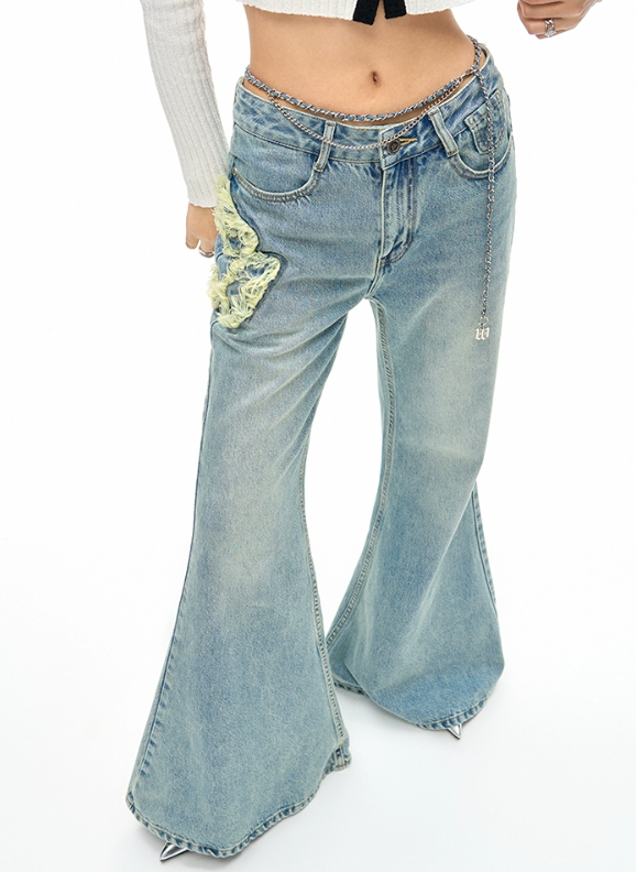 Side Damage Flared Denim Pants