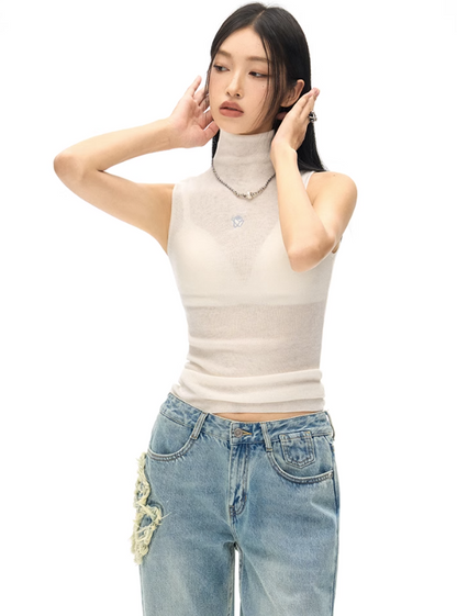 Turtleneck Slim Sleeveless Knit Top