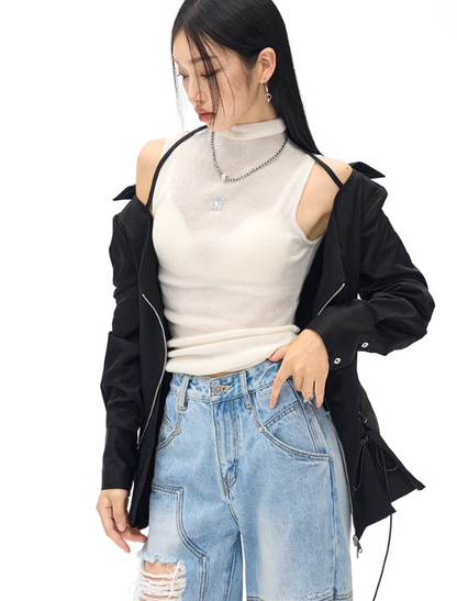 Turtleneck Slim Sleeveless Knit Top