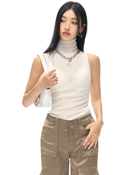 Turtleneck Slim Sleeveless Knit Top