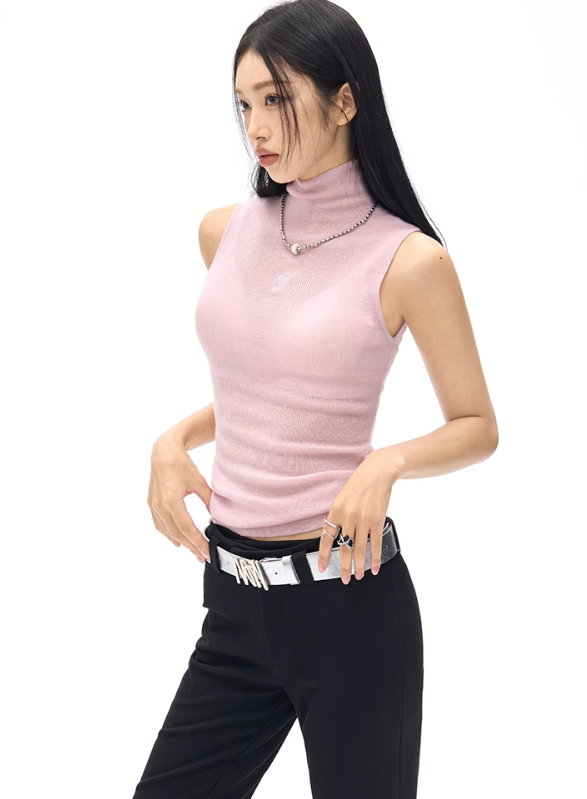 Turtleneck Slim Sleeveless Knit Top