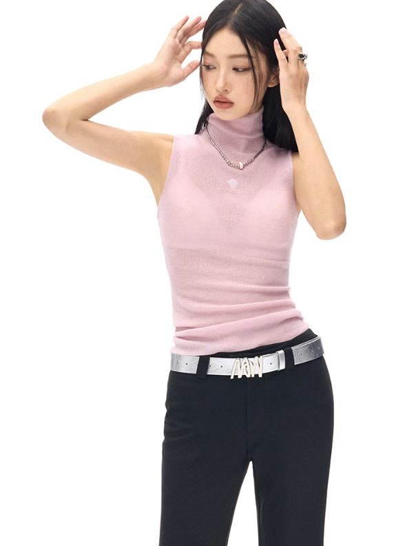 Turtleneck Slim Sleeveless Knit Top