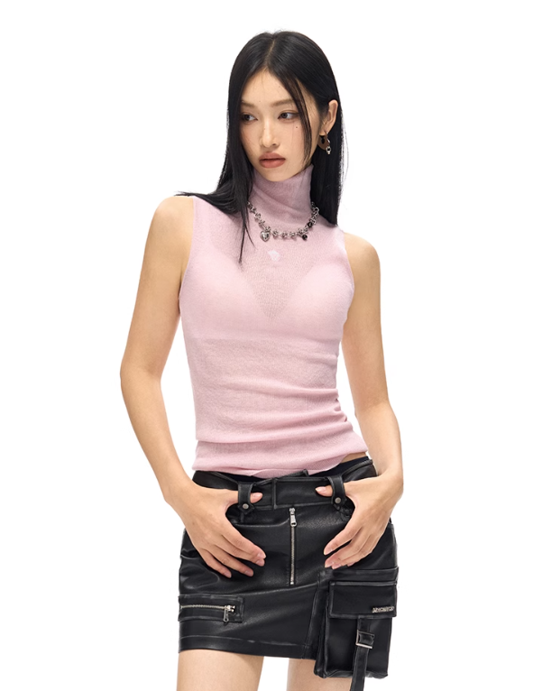 Turtleneck Slim Sleeveless Knit Top