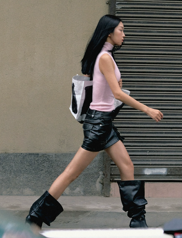 Punk Style Leather Miniskirt