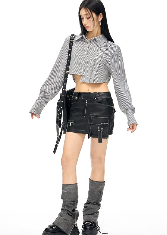 Punk Style Leather Miniskirt