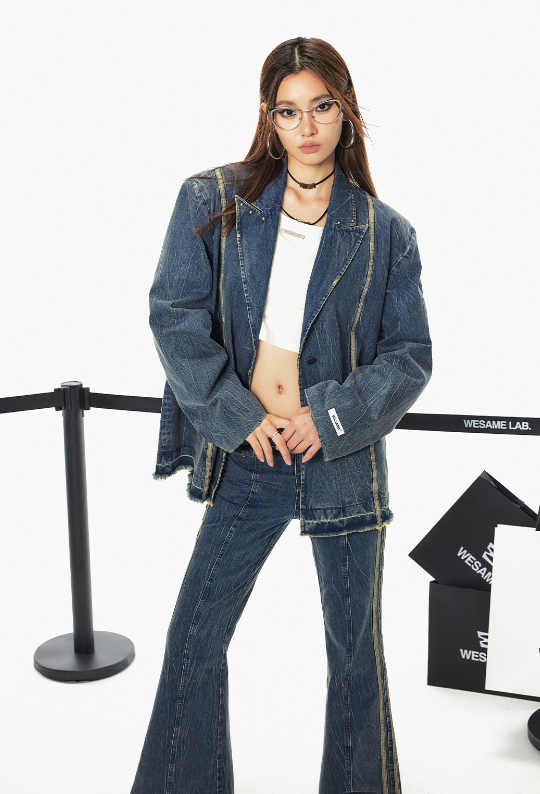 Line Design Denim Suit Jacket