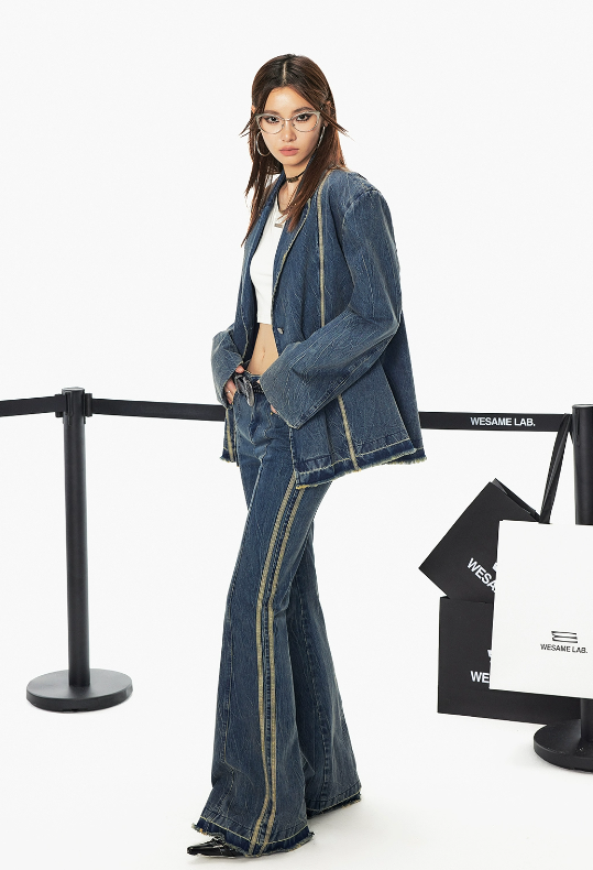 Line Design Denim Suit Jacket