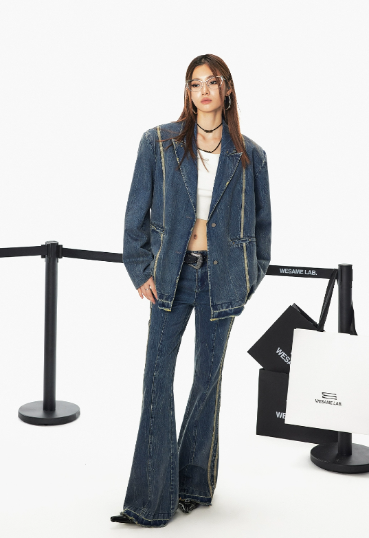 Line Design Denim Suit Jacket