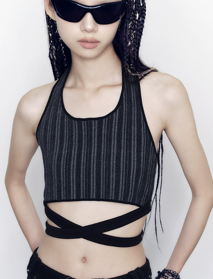 Waist Cross Strap Halter Neck Top & Cut & Sewn