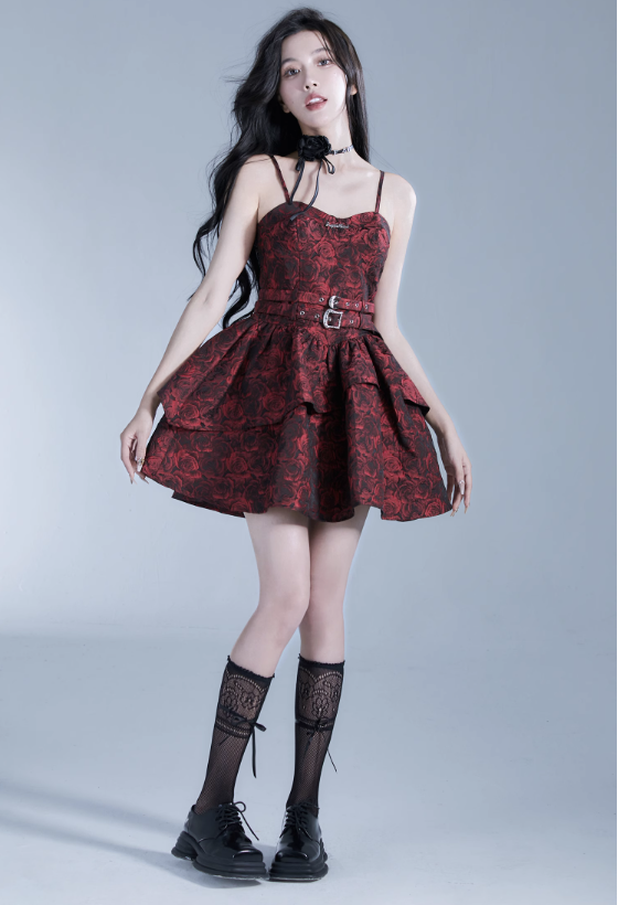 Rose Print Frilled Camisole Dress