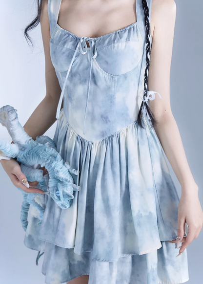 Tie-dye Dyed Ribbon Ruffle Dress