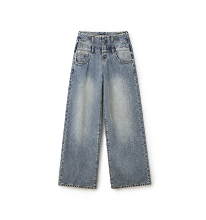 High Waist Double Waist Straight Wide Denim