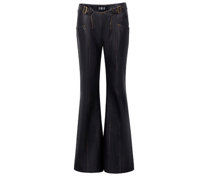 Hem design flared leather pants