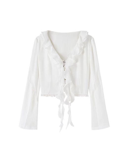 White Ruffle Cardigan