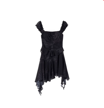 Sheer Frilled Black Dress