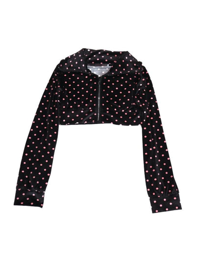 Black Rose Polka Dot Zipper Short Jacket