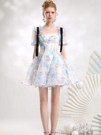 Bow fluttering floral dress