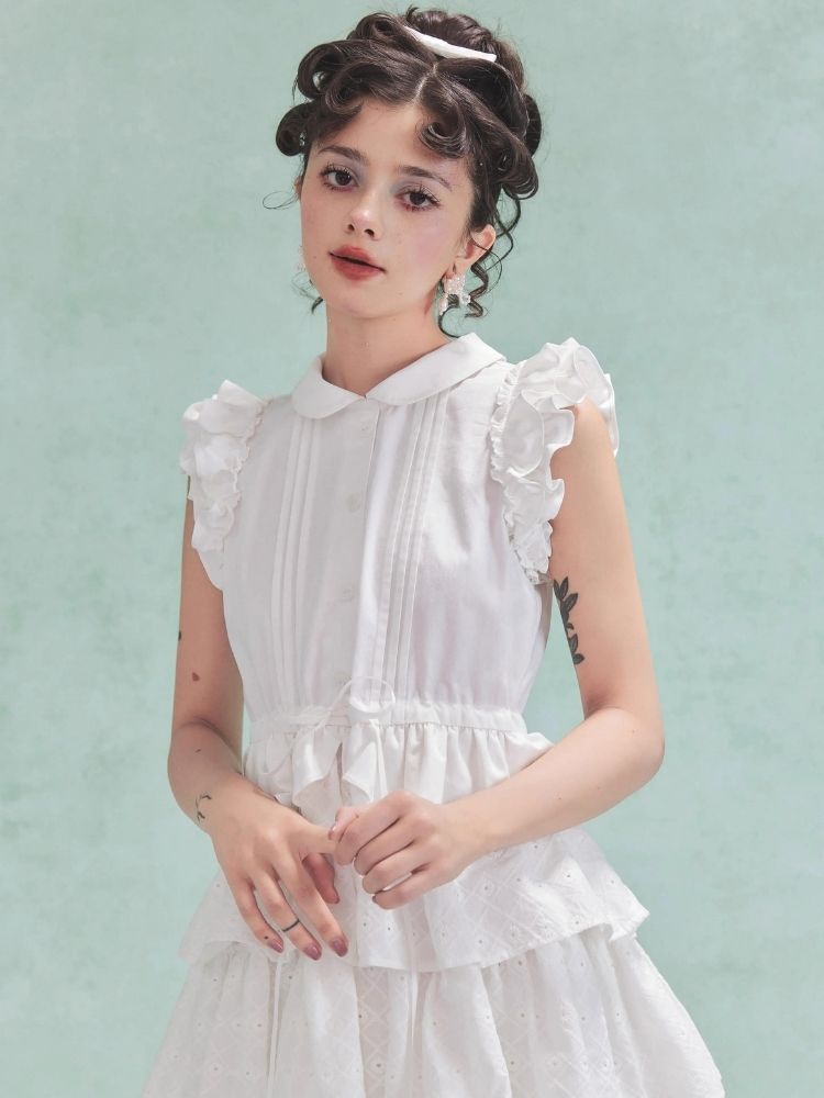 Fly Sleeve Patchwork Lace Bow Cake Tank Dress