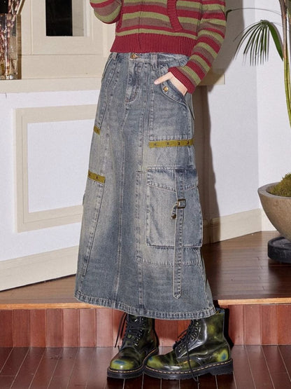 Workwear denim mid-length bustier skirts