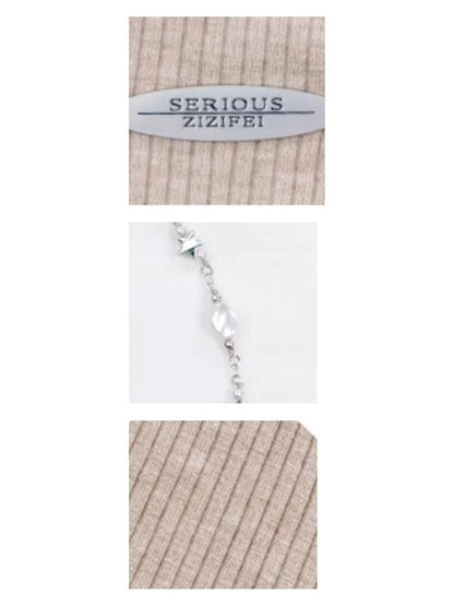 Slim thin chain neck knit sweater